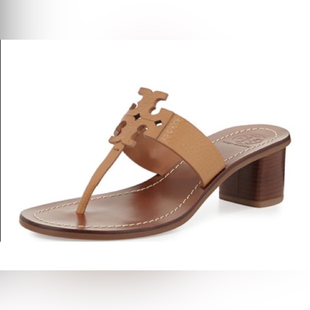 Tory Burch “Moore” Brown Leather Block Heel Sandals